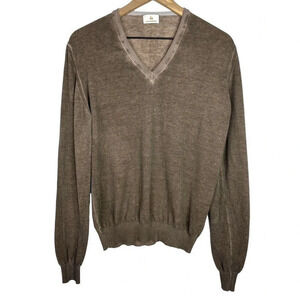 Jey Coleman Sweater Men's L Large‎ Brown Cotton V-Neck Pull Over Elbow Patch